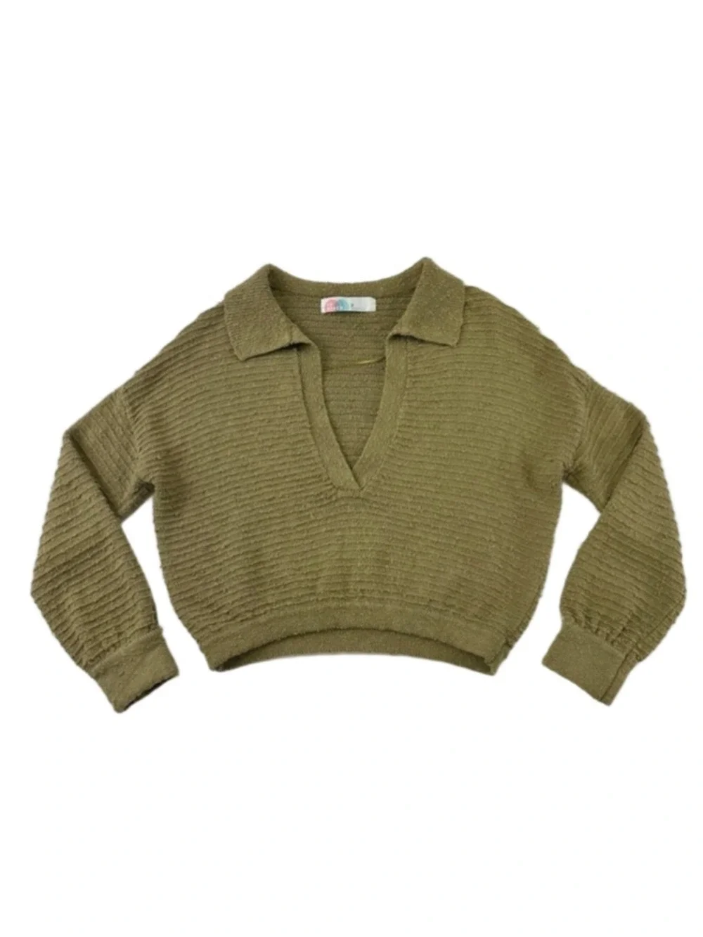 Free People Beach Olive collared Oversized knit top XS Casual All Season Boho